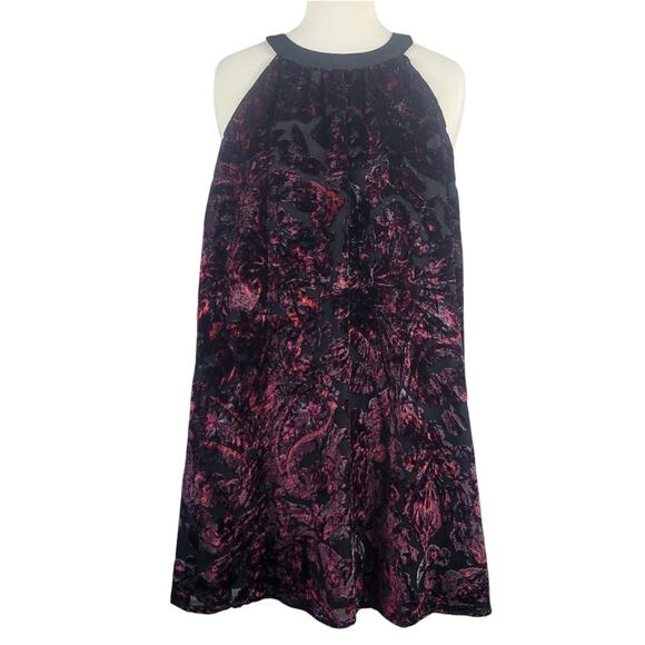Torrid Halter Burnout Velvet Paisley Tunic Tank Red Black Size 1 - Picture 1 of 8